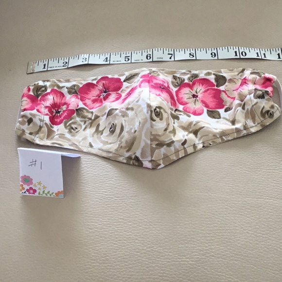 Floral Tan & Pink Face Mask 2 layer W/ Elastic - Picture 7 of 8
